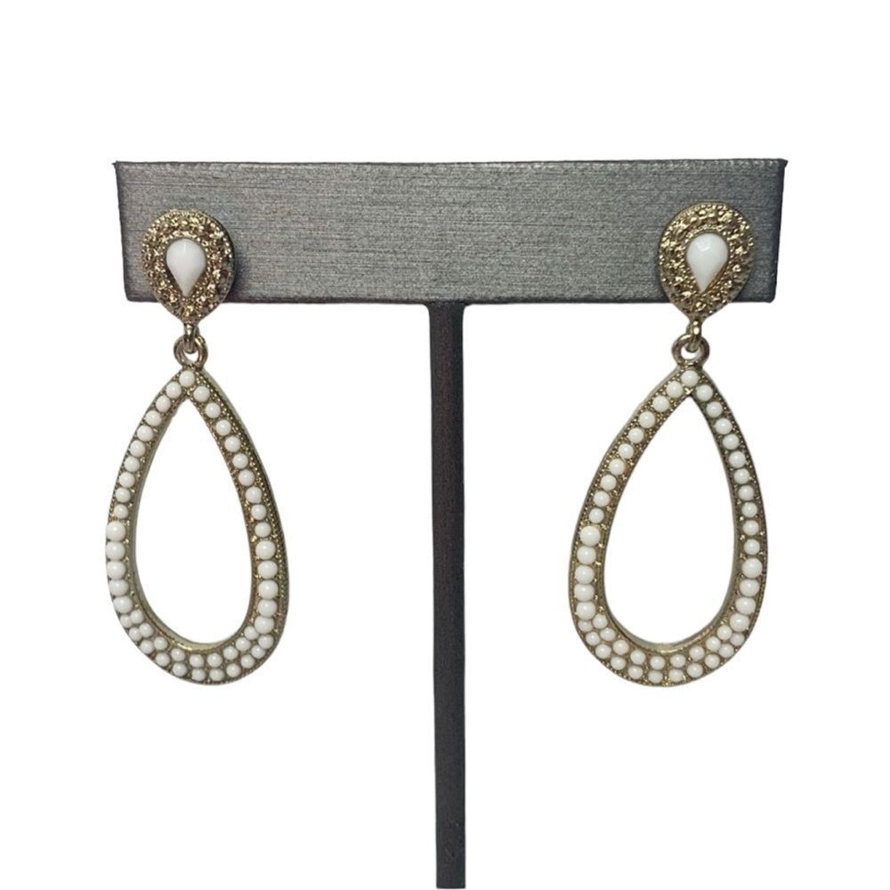 NEW Gold and White Teardrop Earrings